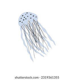 Jellyfish Character sea animal on deep background. Wild life illustration. Vector illustration.