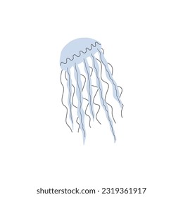Jellyfish Character sea animal on deep background. Wild life illustration. Vector illustration.