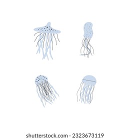 Jellyfish Character sea animal on deep background. Wild life illustration. Vector illustration.