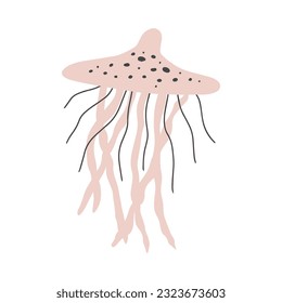 Jellyfish Character sea animal on deep background. Wild life illustration. Vector illustration.