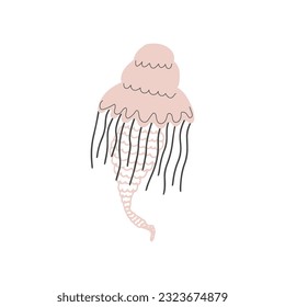 Jellyfish Character sea animal on deep background. Wild life illustration. Vector illustration.