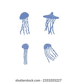 Jellyfish Character sea animal on deep background. Wild life illustration. Vector illustration.
