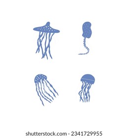 Jellyfish Character sea animal on deep background. Wild life illustration. Vector illustration.