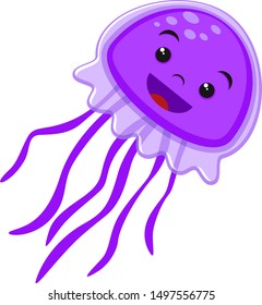 Jellyfish character smiling on a white. Jelly fish cartoon