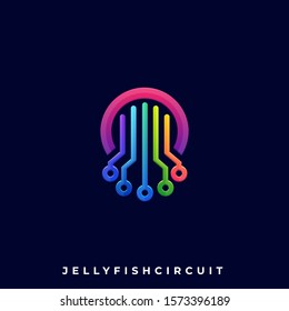 Jellyfish Circuit Illustration Vector Template. Suitable for Creative Industry, Multimedia, entertainment, Educations, Shop, and any related business