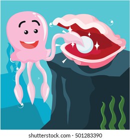 jellyfish with clam vector illustration design