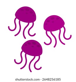 Jellyfish clip art purple colour. Cute cartoon jellyfishes isolated on white background. Sea animals illustration