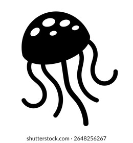 Jellyfish clip art silhouette with black colour. Cute cartoon jellyfishes isolated on white background. Sea animals illustration