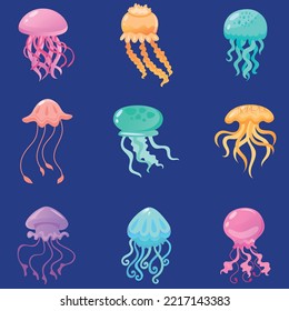 Jellyfish color collection icon set