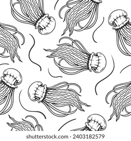 jellyfish color vector seamless pattern