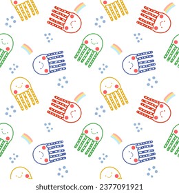 Jellyfish colorful cartoon so cute. On rainbow white background. Pattern seamless vector illustration. 
