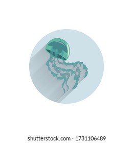 Jellyfish colorful flat icon with long shadow. Jellyfish flat icon
