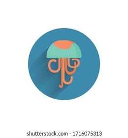 Jellyfish colorful flat icon with shadow. sea flat icon