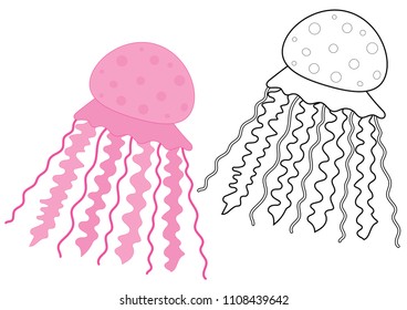 Jellyfish, coloring book. Vector illustration.