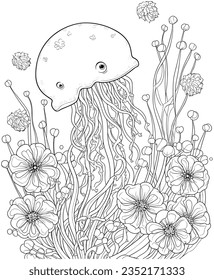 jellyfish coloring page for adults