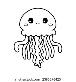 Jellyfish. Coloring page, coloring book page. Black and white vector illustration.
