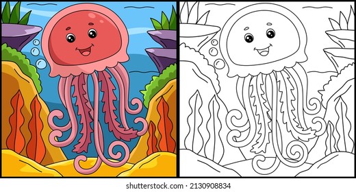 Jellyfish Coloring Page Colored Illustration