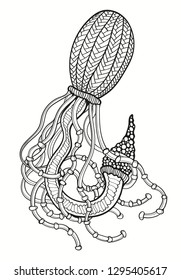 Jellyfish. Coloring page. Doodle. Tatoo