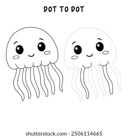 Jellyfish coloring pages for kids. Trace and color jellyfish. Coloring page outline of jellyfish. Jellyfish tracing worksheet. Kindergarten and preschool activity.