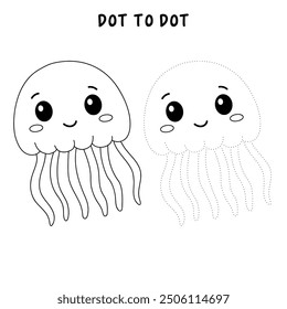 Jellyfish coloring pages for kids. Trace and color jellyfish. Coloring page outline of jellyfish. Jellyfish tracing worksheet. Kindergarten and preschool activity.