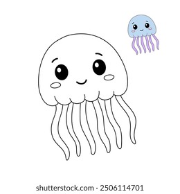 Jellyfish coloring pages for kids. Trace and color jellyfish. Coloring page outline of jellyfish. Jellyfish tracing worksheet. Kindergarten and preschool activity.