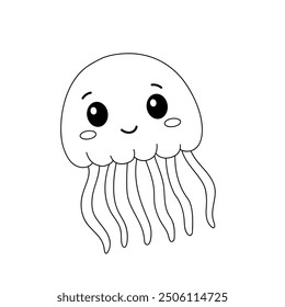 Jellyfish coloring pages for kids. Trace and color jellyfish. Coloring page outline of jellyfish. Jellyfish tracing worksheet. Kindergarten and preschool activity.