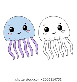 Jellyfish coloring pages for kids. Trace and color jellyfish. Coloring page outline of jellyfish. Jellyfish tracing worksheet. Kindergarten and preschool activity.