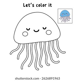 Jellyfish coloring pages for kids. Trace and color jellyfish. jellyfish animal flashcard for kids vector illustration. Letters J is for jellyfish. Fun animal worksheets printable for kids activity.