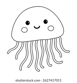 Jellyfish coloring pages for kids. Trace and color jellyfish. jellyfish animal flashcard for kids vector illustration. Letters J is for jellyfish. Fun animal worksheets printable for summer activity.