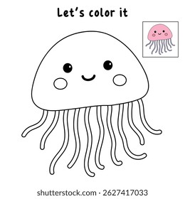 Jellyfish coloring pages for kids. Trace and color jellyfish. jellyfish animal flashcard for kids vector illustration. Letters J is for jellyfish. Fun animal worksheets printable for summer activity.