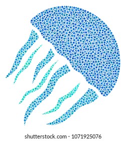 Jellyfish composition of dots in variable sizes and color tinges. Round dots are combined into jellyfish vector illustration. Dotted vector illustration.
