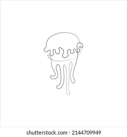 Jellyfish continuous line drawing, tattoo, print and logo design, beautiful aquarium fish silhouette single line on a white background, isolated vector line art illustration.