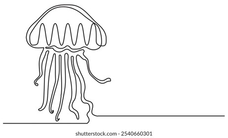 jellyfish in continuous line style, marine animal illustrated in one line. vector illustration.