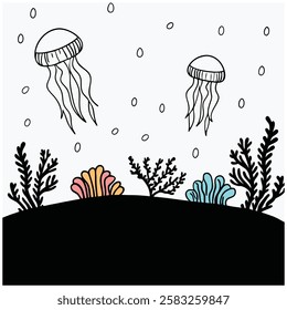 Jellyfish and Coral Reef Vector Design