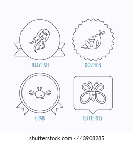 Jellyfish Crab Dolphin Icons Butterfly Linear Stock Vector (Royalty