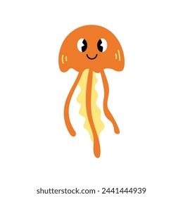 Jellyfish cute cartoon animal vector illustration. Sea life wild creature in hand drawn flat style. Isolated on white background.