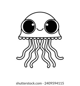 jellyfish cute outline drawing suitable for coloring books for children black and white educational preschool activity sheet vector isolated