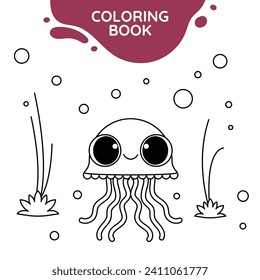 jellyfish cute outline drawing suitable for coloring books for children black and white educational preschool activity sheet vector isolated