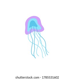 Jellyfish cute vector illustration. Hand drawn ocean, marine, sea blue and purple medusa animal. Isolated.