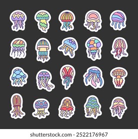 Jellyfish with decorative patterns. Sticker Bookmark. Animal of the sea underwater world. Hand drawn style. Vector drawing. Collection of design elements.