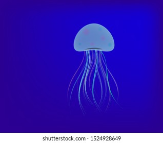 jellyfish in the deep blue sea background, vector illustration.