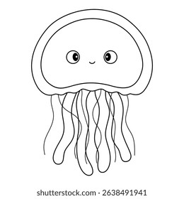 jellyfish doodle outline line art on white background