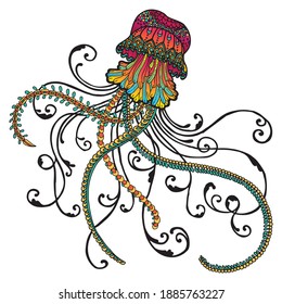 Jellyfish doodle pattern logo tattoo with isolate background 