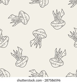 Jellyfish doodle seamless pattern background