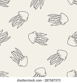 Jellyfish doodle seamless pattern background