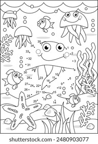 Jellyfish dot-to-dot picture puzzle and coloring page
