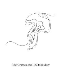 Jellyfish drawn by one line. Sketch. Continuous line drawing sea animal. Hand drawn vector illustration.