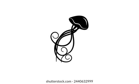 Jellyfish emblem, black isolated silhouette