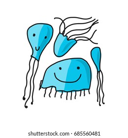 Jellyfish family, sketch for your design