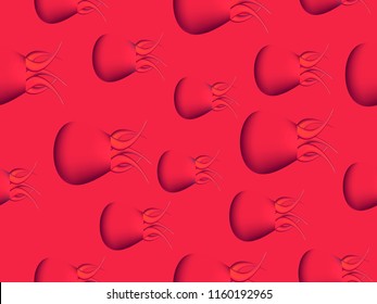 Jellyfish fashionable seamless pattern, red background. Gradient tentacles. Vector illustration